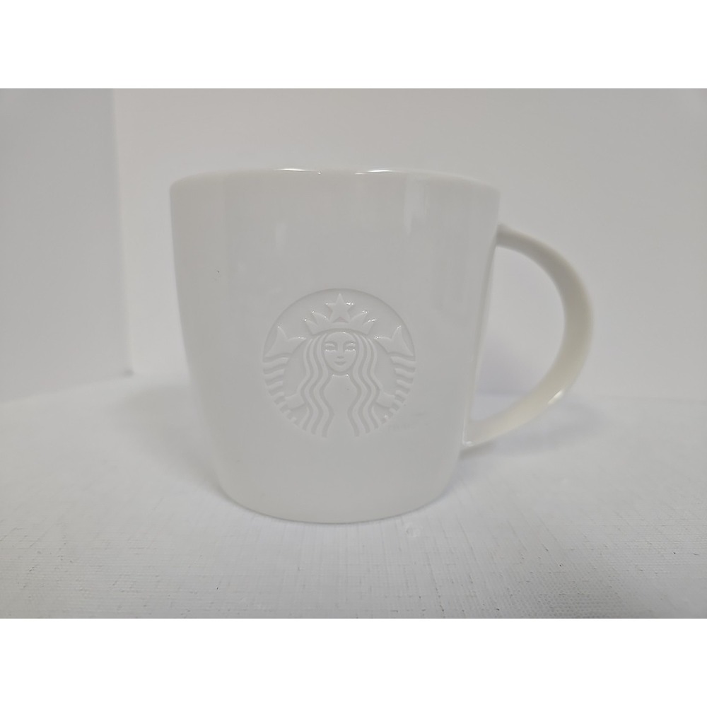 Starbucks Embossed Siren Logo White Ceramic Coffee Cup T Mug Classic Starbucks